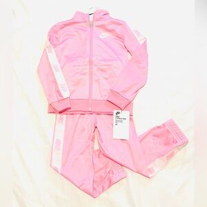 NEW Nike Girl’s Logo Tracksuit Jogger Pants Jacket Pink & White Set Girls